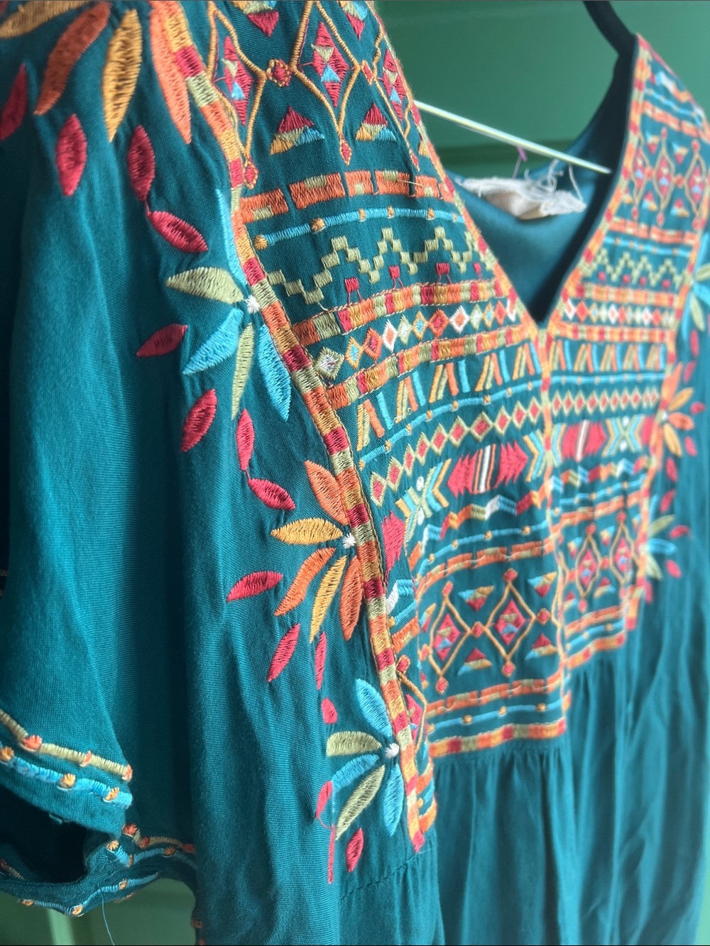 Savanna Jane Teal Embroidered V-Neck Midi Dress